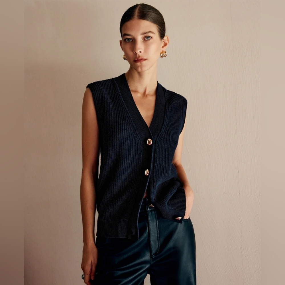 Commense Cotton Blends Ribbed Sweater Vest